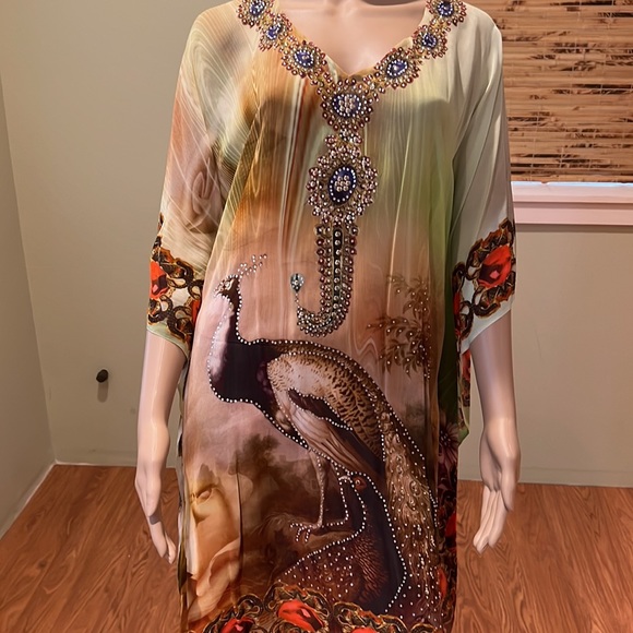 Yuka Beach Multi-colored With Bird And Rhinestones Size L - Picture 4 of 10